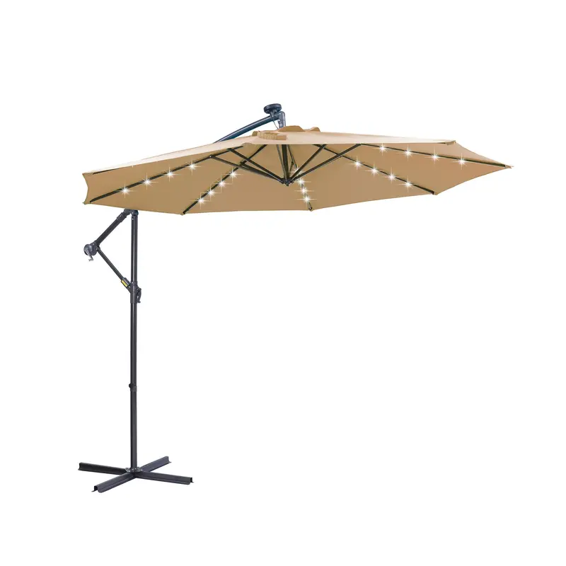 10 Ft Cantilever Patio Umbrella With 32 Integrated Led Lights – Taupe Outdoor Shade With Easy-Open Mechanism 1