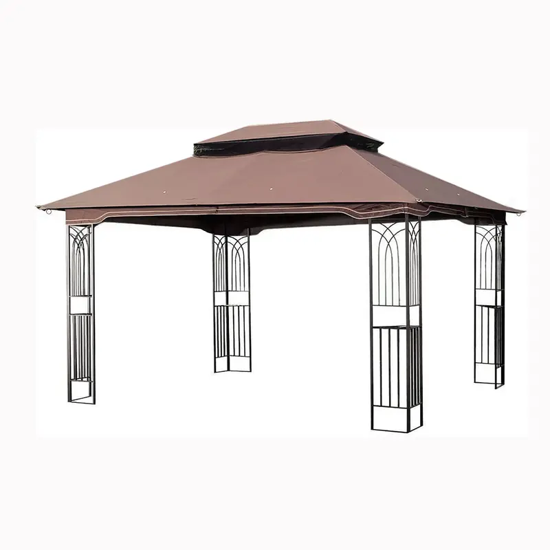 13 Ft Outdoor Gazebo Tent With Double Roof Ventilation And Removable Mosquito Netting – Brown Garden Canopy 1