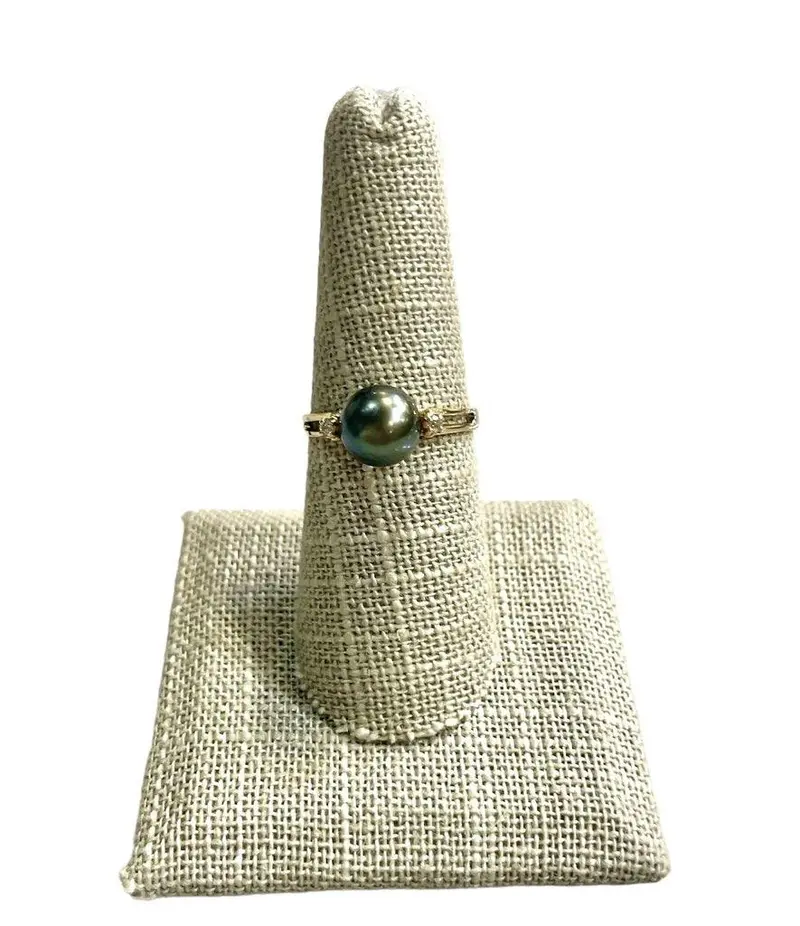 14K Yellow Gold Black Pearl Ring With Two Rubies – Size 7.25 1