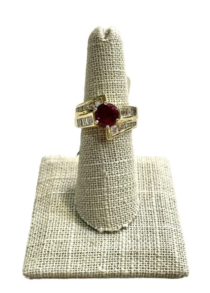 14K Yellow Gold Chattam-Style Ruby Wedding Ring 1