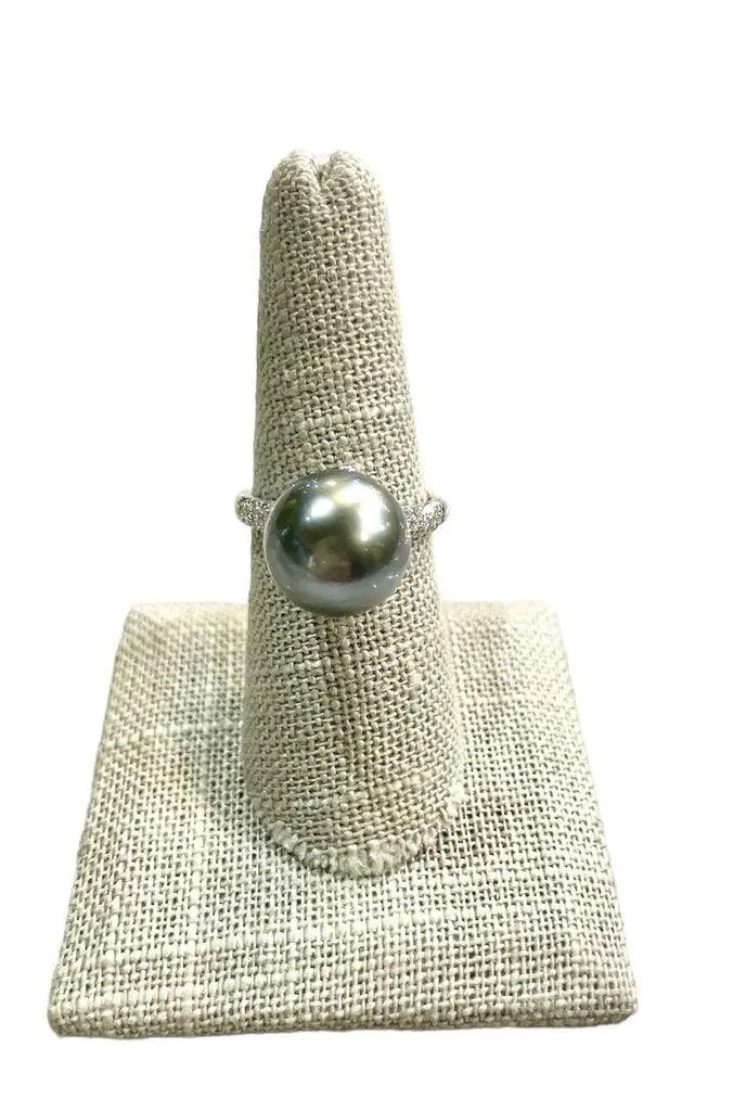 18K White Gold Cultured Pearl Stud Earrings With Diamond Pave, 0.66 Carats Total Weight 1