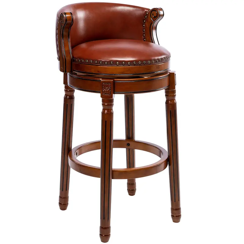 29.5-Inch Swivel Wooden Bar Stool With Cowhide Accents 1