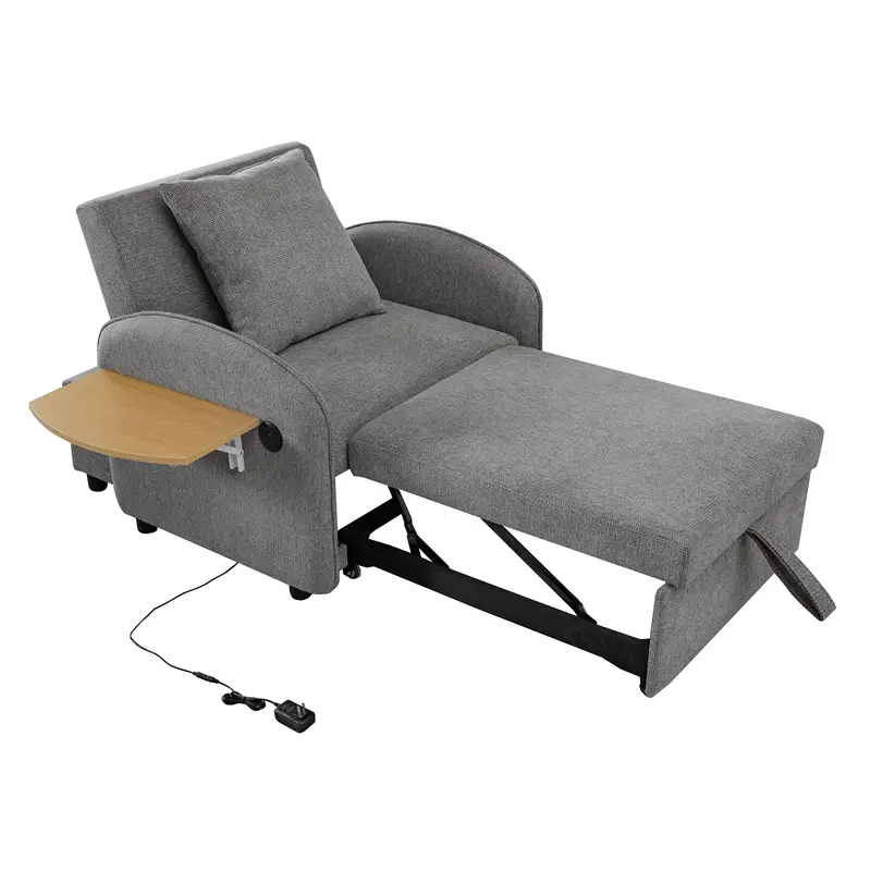 3-In-1 Convertible Sofa Bed With Usb Charging Ports And Built-In Computer Board – Gray 1
