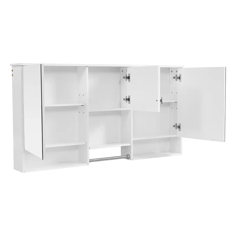 3-In-1 Wall-Mount Mirror Cabinet – Adjustable Shelves, Soft-Close Doors, Rectangular White Design 1