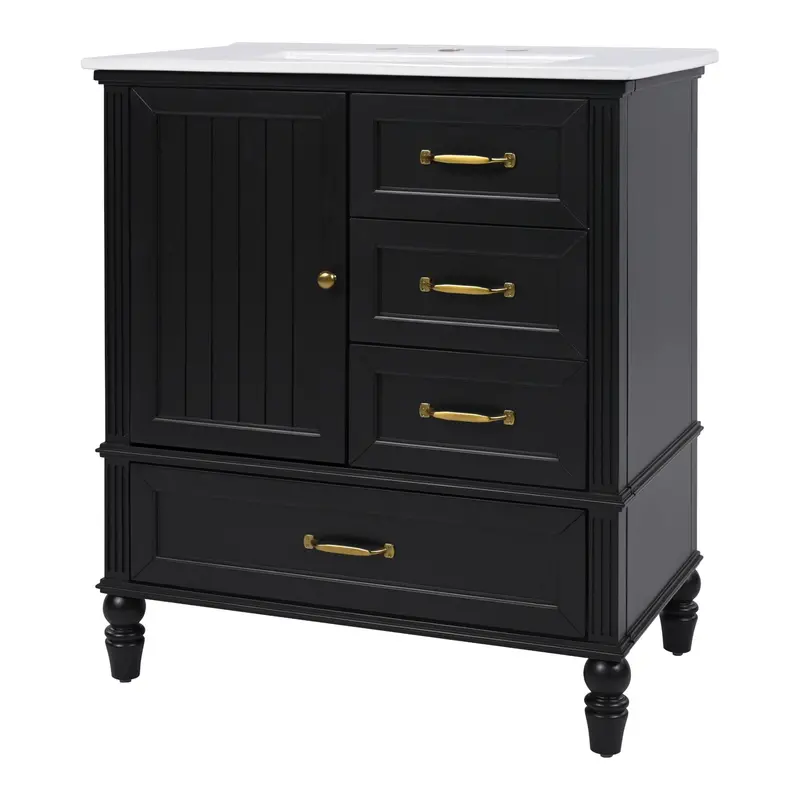 30-Inch Bathroom Vanity With Sink, Three Drawers, And Leveling Adjustable Feet 2