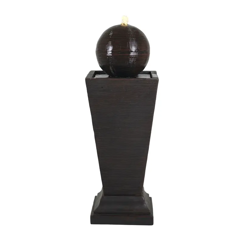 35.5-Inch Retro-Style Dark Brown Column Fountain With Weatherproof Led Lighting 1