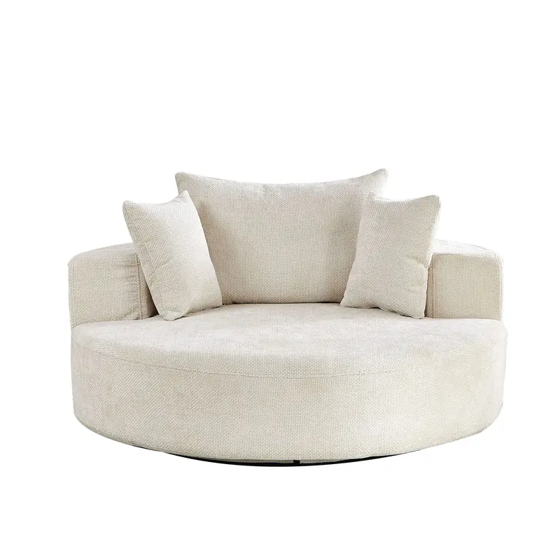 360° Swivel Sleeper Chair – Plush Beige Fluffy Accent Seating For Living Spaces 1