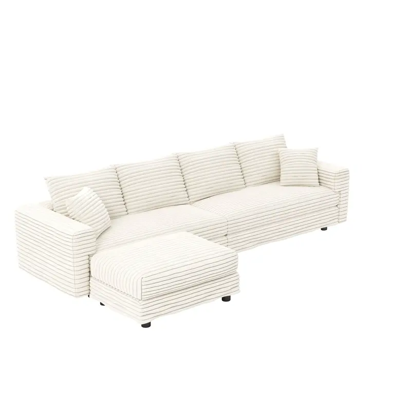 4-Person Plush Sofa With Removable Ottoman And Cushioned Backrest 1