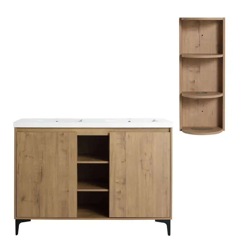 48-Inch Freestanding Dual-Sink Vanity In Imitation Oak With Premium Storage 1