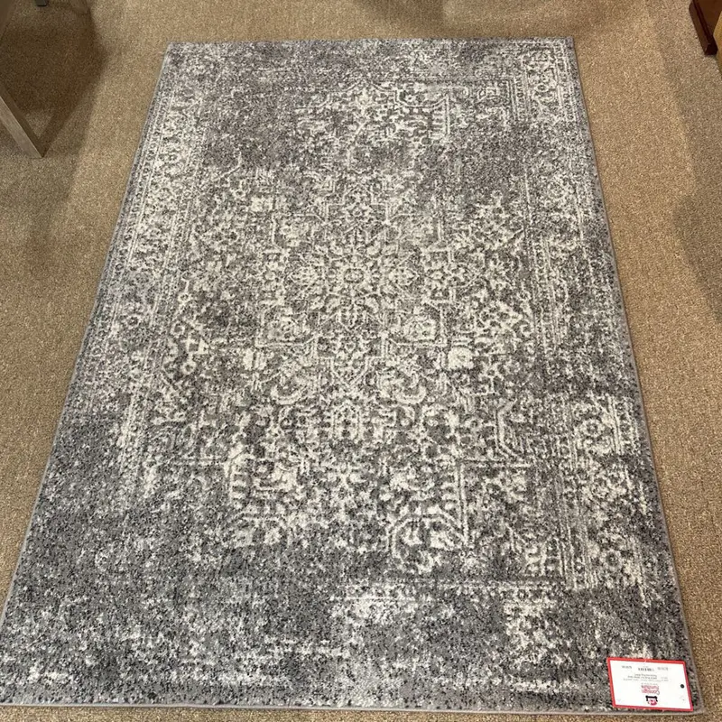 5 Ft X 7 Ft Geometric Rug In White And Charcoal Grey (Bah) 1