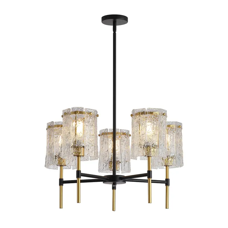 5-Light Textured Glass Pendant Chandelier – Black And Gold Living Room Lighting (Bulbs Not Included) 1