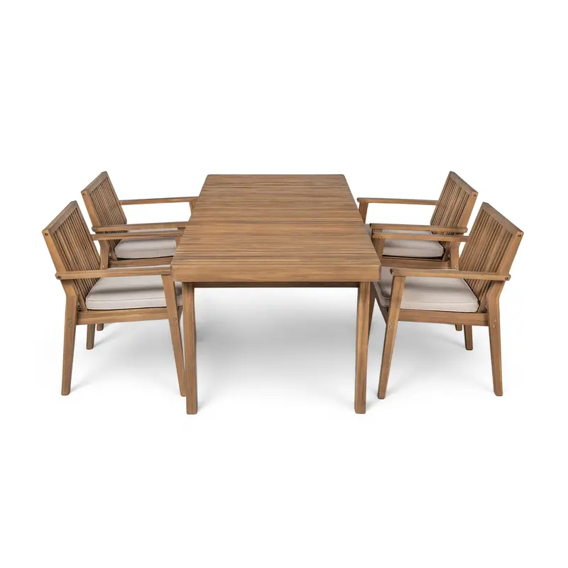 5-Piece Acacia Wood Patio Set With Cushioned Chairs And Dining Table 1