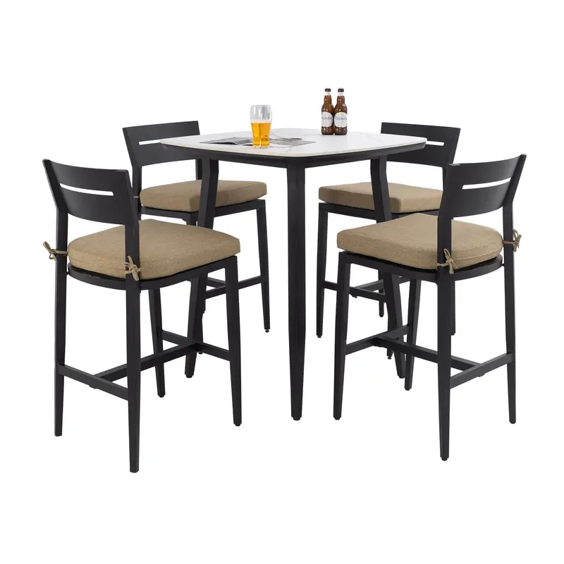 5-Piece Aluminum Patio Bar Set – Rounded Square Table & Lightweight Stools 1