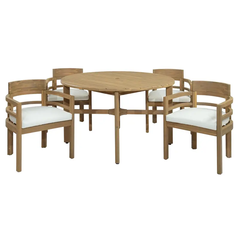 5-Piece Outdoor Dining Set – Round Patio Table, Cushioned Armchairs & Umbrella Hole 2