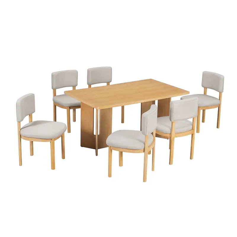 6-Piece Rectangular Dining Set: Cutout-Leg Table + Upholstered Chairs 1