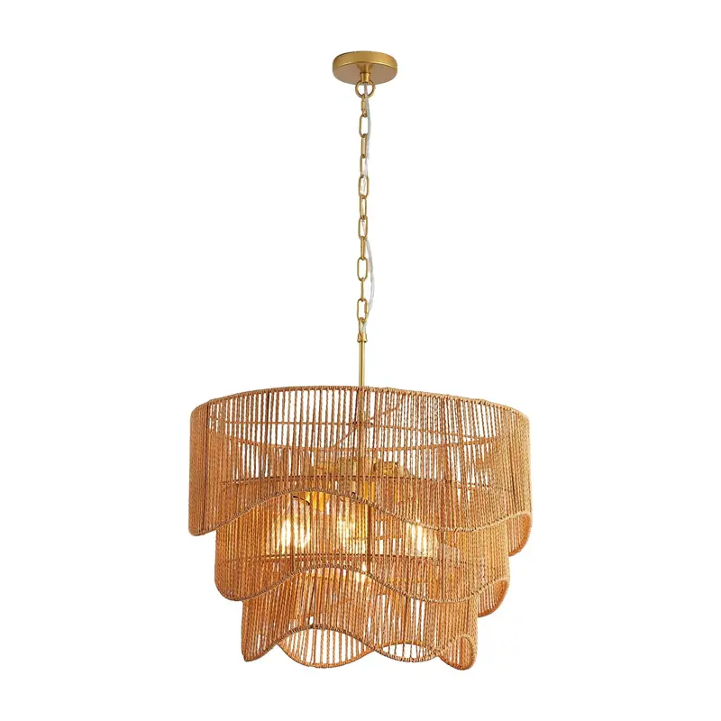 7-Light Wave Pendant Chandelier – Adjustable Gold Ceiling Light For Living Room 1