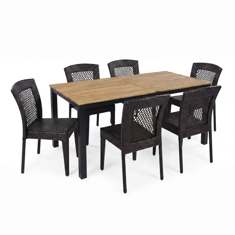 7-Piece Mixed-Tone Outdoor Dining Set: Table + Six Chairs In Rich Brown Variants 1