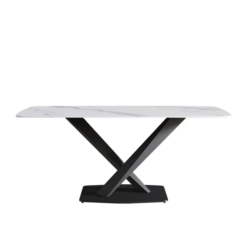 70.87-Inch White-And-Black Artificial Stone Dining Table For Six To Eight 1