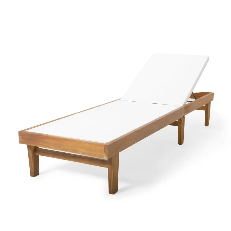 Acacia Wood Outdoor Chaise Lounge – White-And-Teak Two-Tone Finish 1