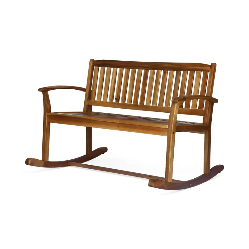 Acacia Wood Outdoor Rocking Loveseat – Natural Rustic Patio Furniture 1
