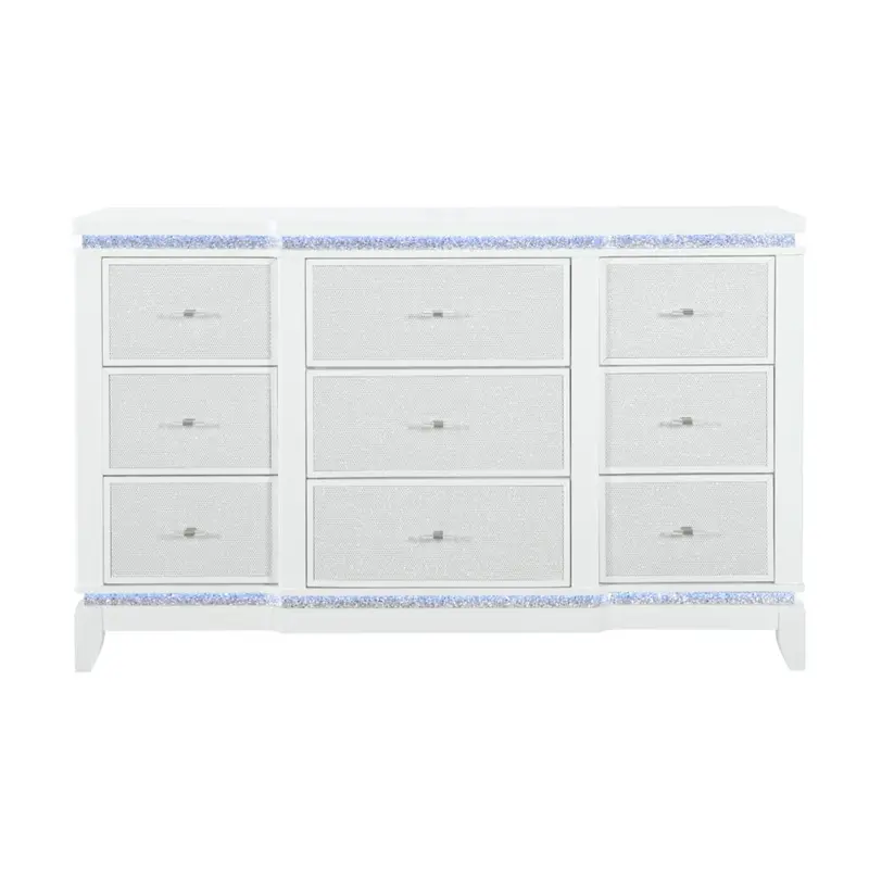Adalid White Dresser With Integrated Led Lighting And Glittered Drawer Fronts 1
