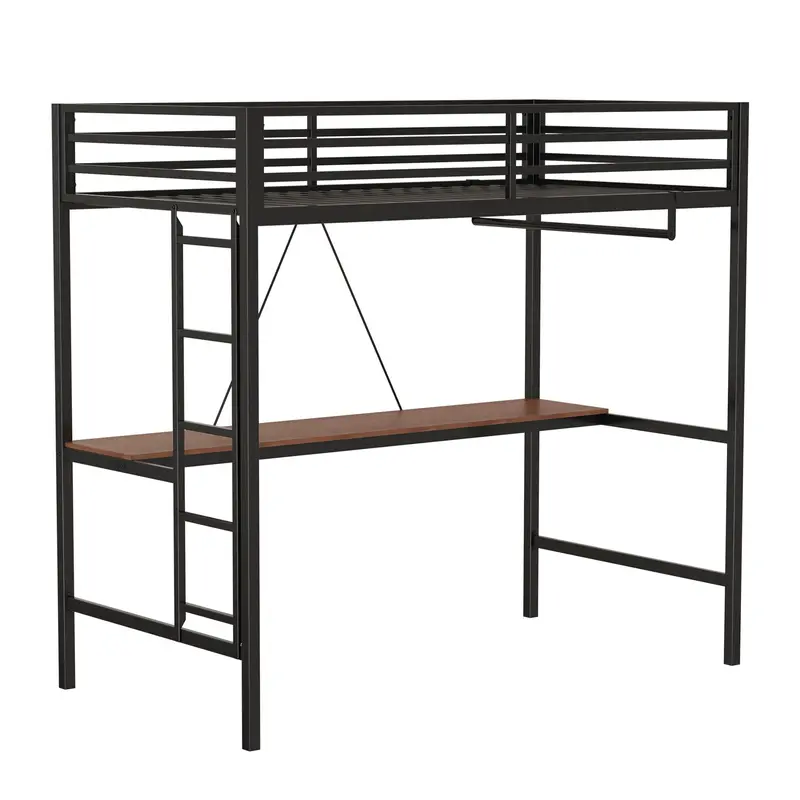 Adam Twin Loft Bunk Bed With Built-In Cinnamon Desk & Closet Rod 1