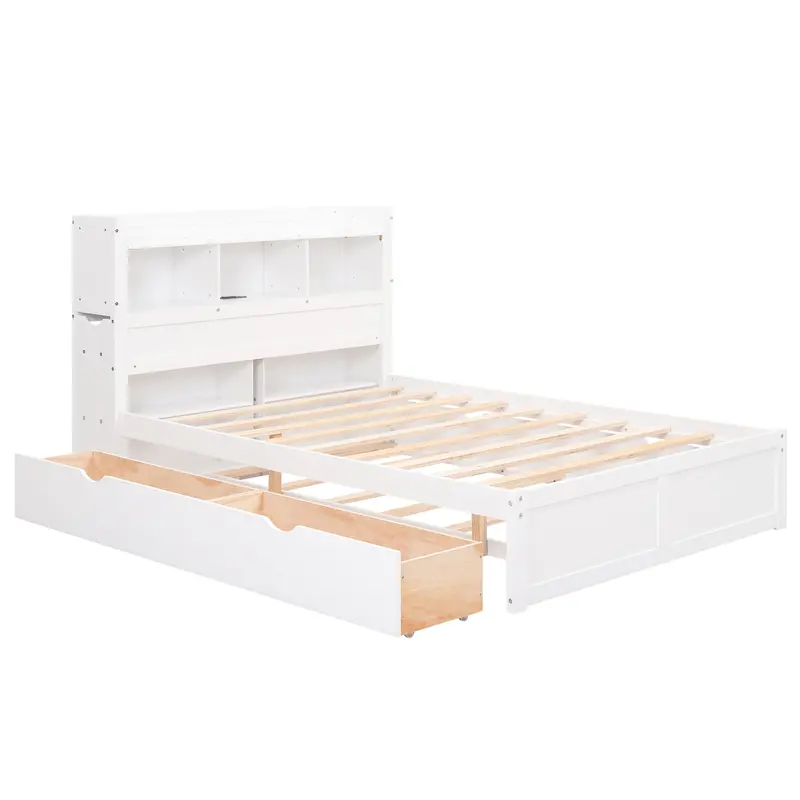 Adaptable Storage Platform Bed With Pull-Out Shelf System, Trundle Option, And Dual Drawers 1