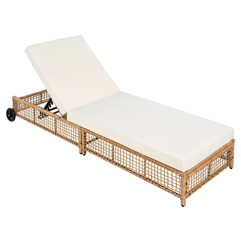 Adjustable Outdoor Lounge Chair – 5-Position Reclining Backrest, Cushioned & Wheeled 1