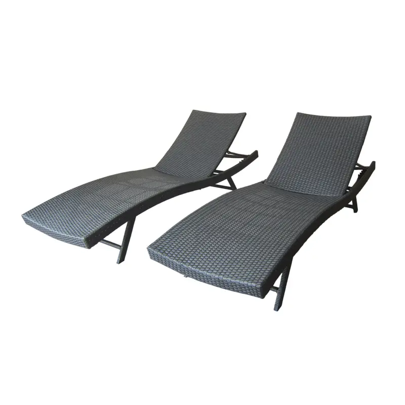 Adjustable Reclining Wicker Chaise Lounge (2-Piece Set) – Gray 1