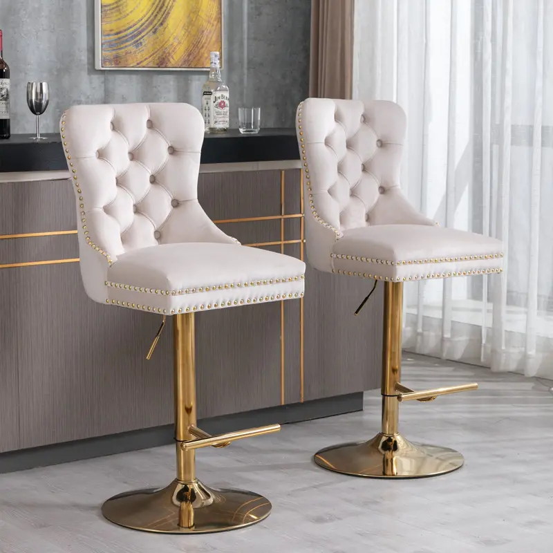 Adjustable Swivel Bar Stools – 25-33" Height, Upholstered & Tufted With Back Support For Kitchen Islands, Home Bars, And Pub Spaces (Set Of 2) 1