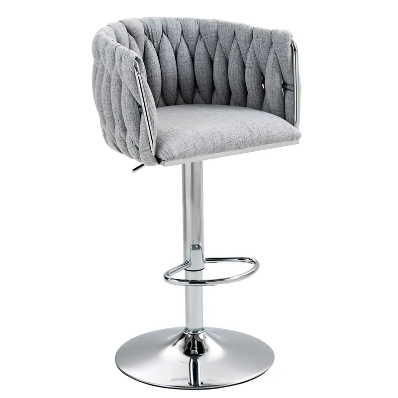 Adjustable Swivel Bar Stools With Woven Backs And Footrests (Set Of 2) – Gray Metallic 1