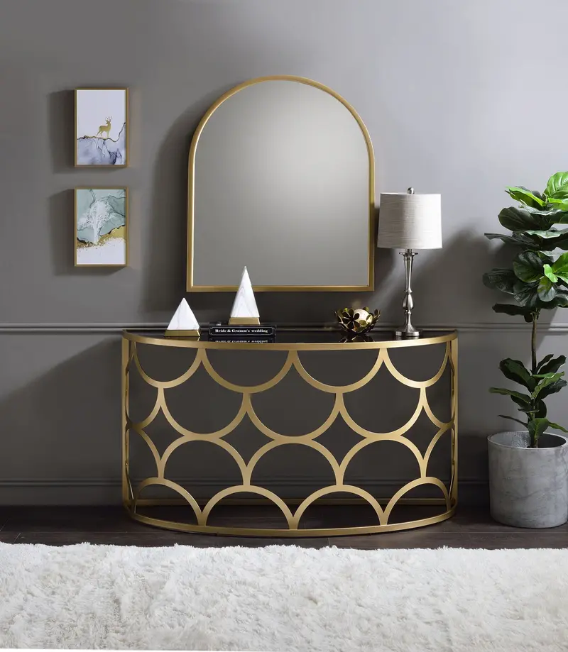 Altus Sleek Console Table With Gold-Tone Metal Frame And Tempered Glass Top 1