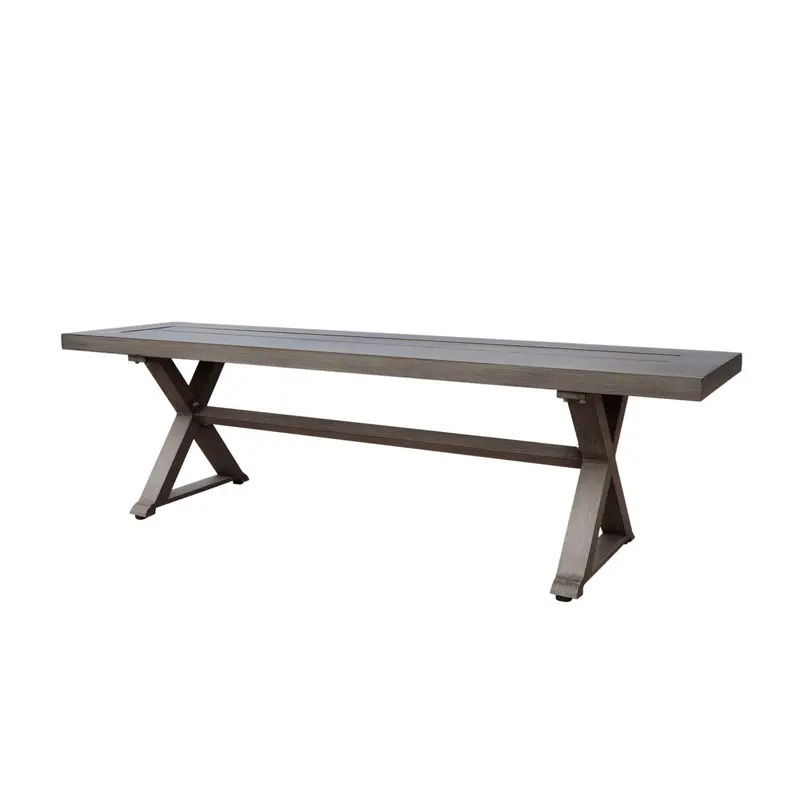 Aluminum Outdoor Dining Bench With X-Frame Base – Dark Gray 1
