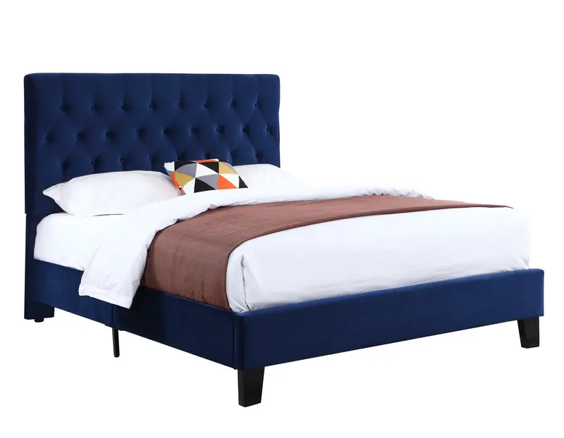 Amelia Navy Upholstered King Bed With Button-Tufted Headboard 1