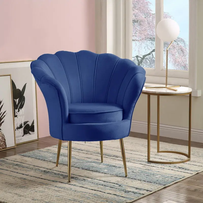 Angelina Barrel Accent Chair With Scalloped Back And Polished Metal Legs 1