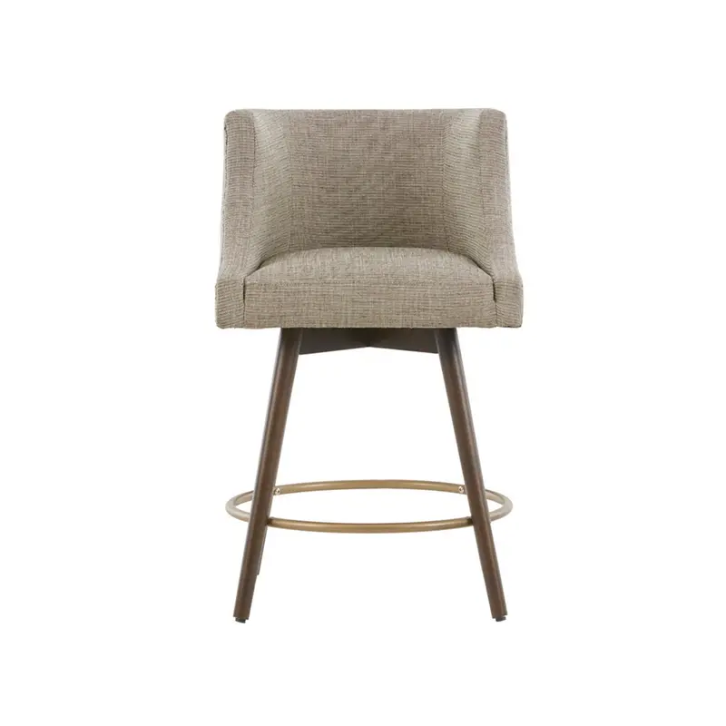 Antique Bronze-Accented Swivel Counter Stool With Neutral Beige-Multi Fabric Seat 1