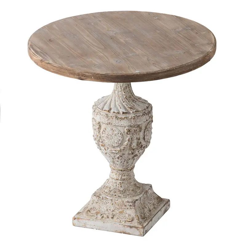 Antique-Style Round Wooden Table In Whitewashed Gray Finish 1