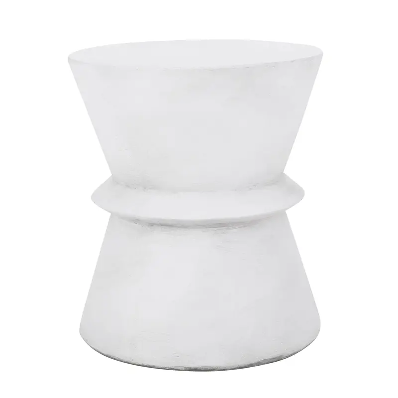 Antique White Lightweight Concrete Outdoor End Table – Hourglass Design 1