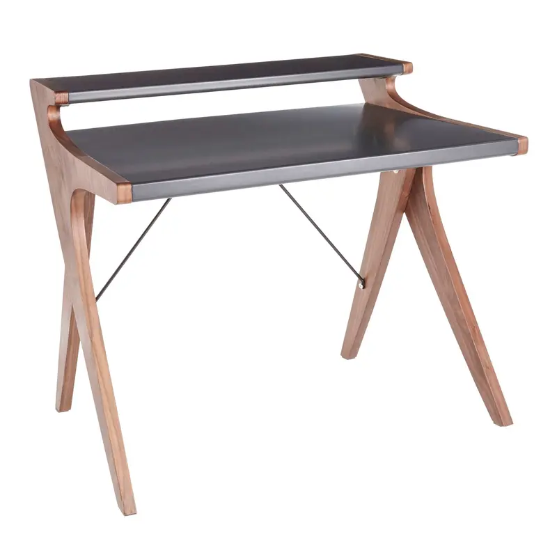 Archer Contemporary Desk – Rich Walnut Veneer Top And Soft Gray Powder-Coated Frame 1