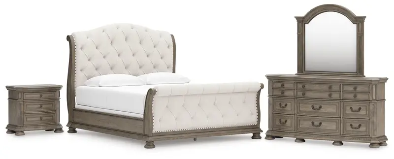 Ardenfield California King Sleigh Bed Set: Bed, Dresser, Mirror, Nightstand 1