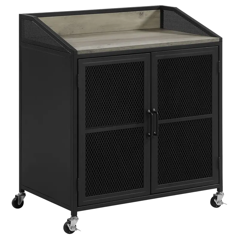 Arlette Mobile Wine Bar Cabinet – 2-Door Design With Smooth-Castor Mobility, Black 1