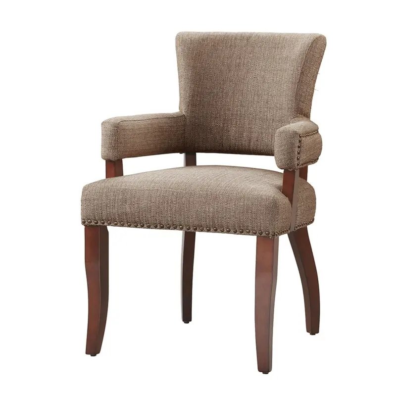 Arm Dining Chair With Elegant Brass Nailhead Trim And Curved Back Support 2