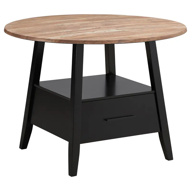 Arunda Yukon Oak Round Counter-Height Dining Table – Pedestal Base & Built-In Drawer 1