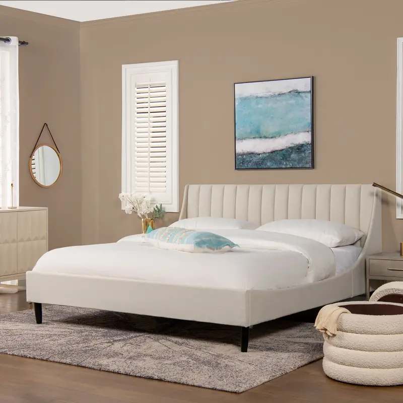 Aspen Light Beige Vertical-Tufted King Platform Bed Set 1