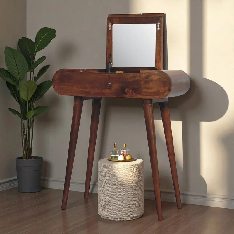 Aspen Mini Round Foldable Vanity In Chestnut Finish 1
