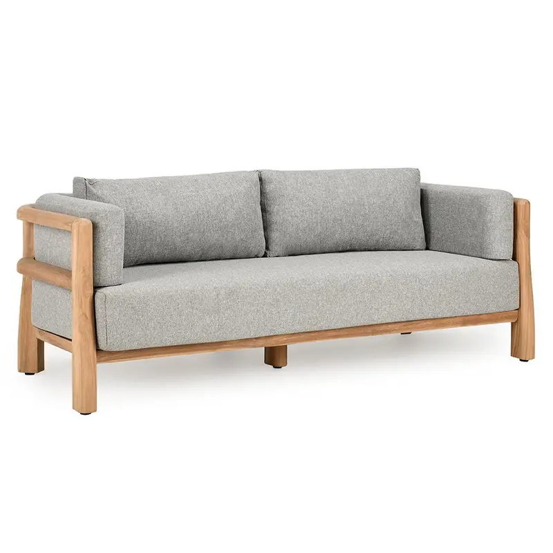 Aston Outdoor Sectional Sofa – Natural Wicker With Gray Cushions 1