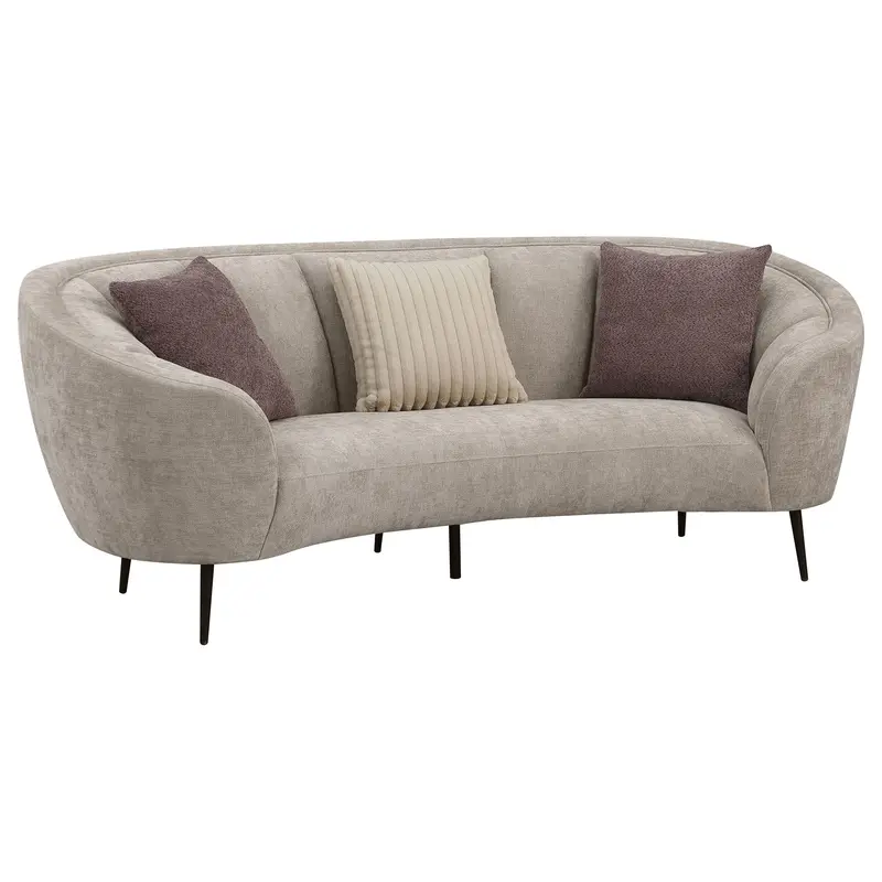Aura Beige Curved Upholstered Sofa With Tapered Legs 1