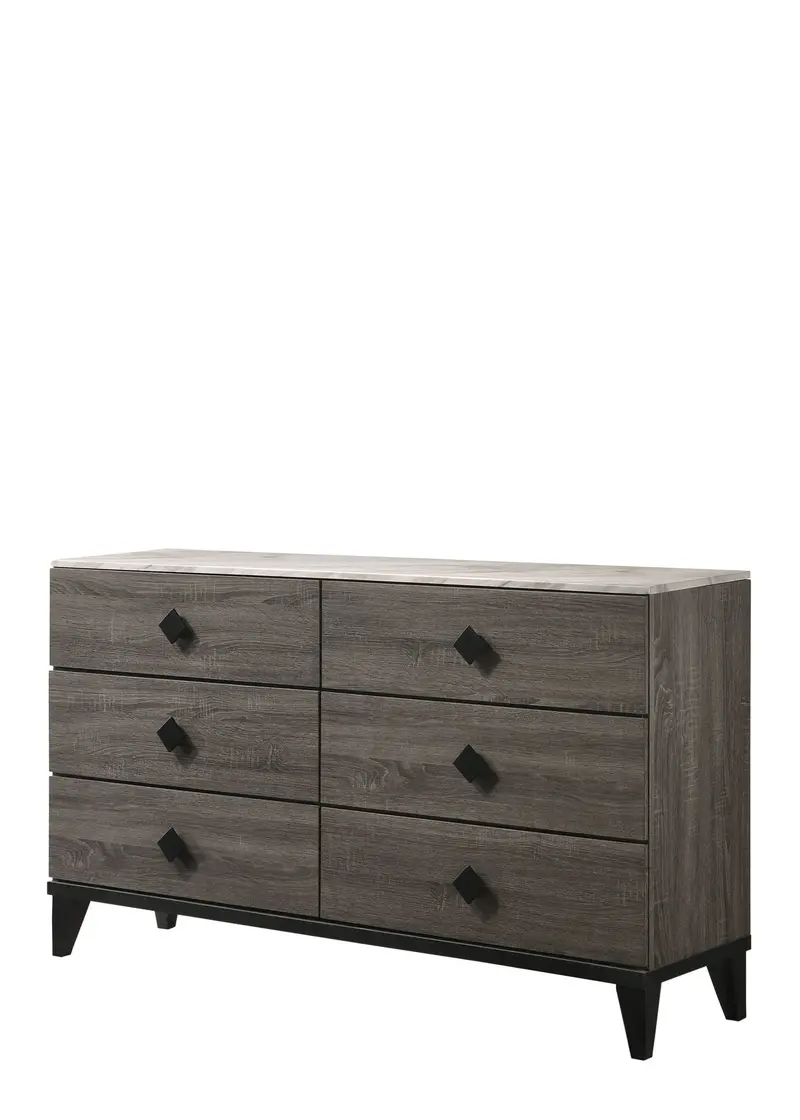 Avantika Rustic Dresser With Faux Marble Top And Oak Accents – Gray & White 1