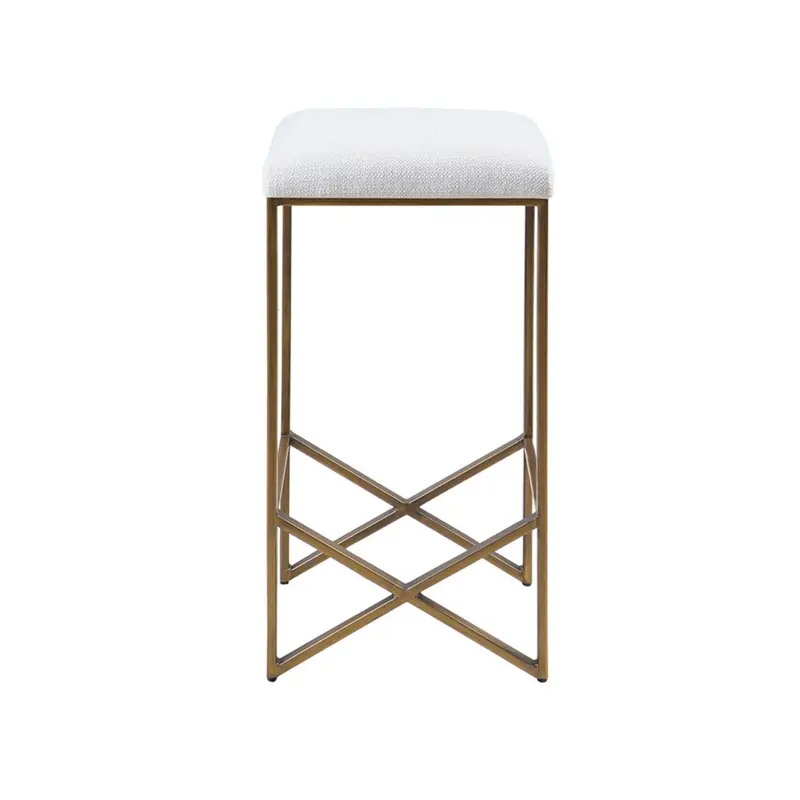 Backless Counter Stool – Ivory Upholstered Seat With Bronze Metal Frame 1