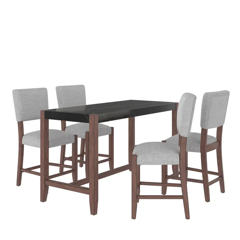 Bar-Style 5-Piece Dining Set Featuring A Stylish Table And Upholstered Seating 2